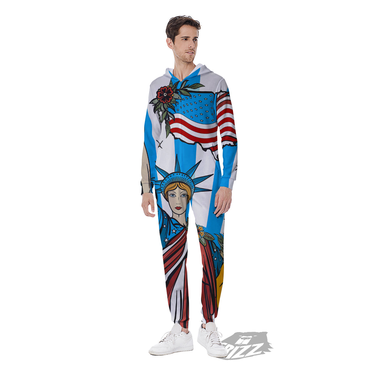 Statue Of Liberty USA Print Men's Jumpsuit-grizzshop