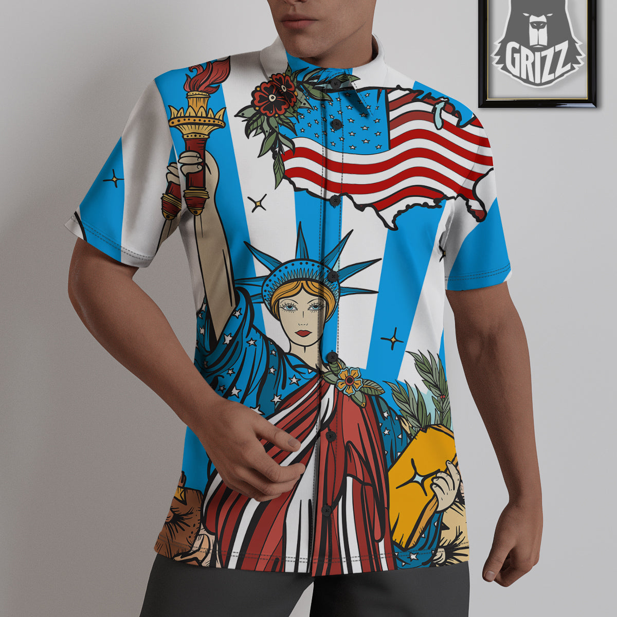 Statue Of Liberty USA Print Untucked Shirts-grizzshop