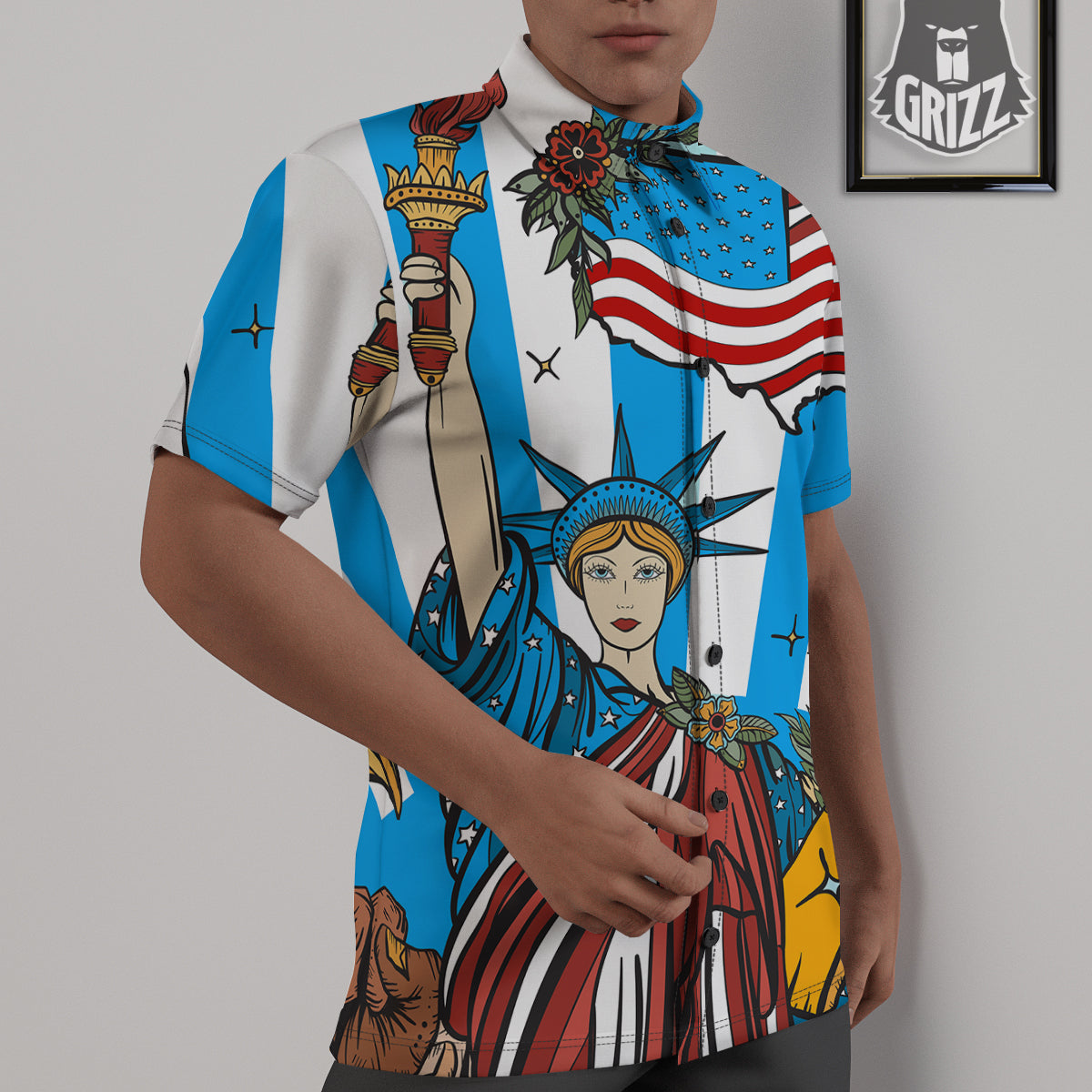 Statue Of Liberty USA Print Untucked Shirts-grizzshop