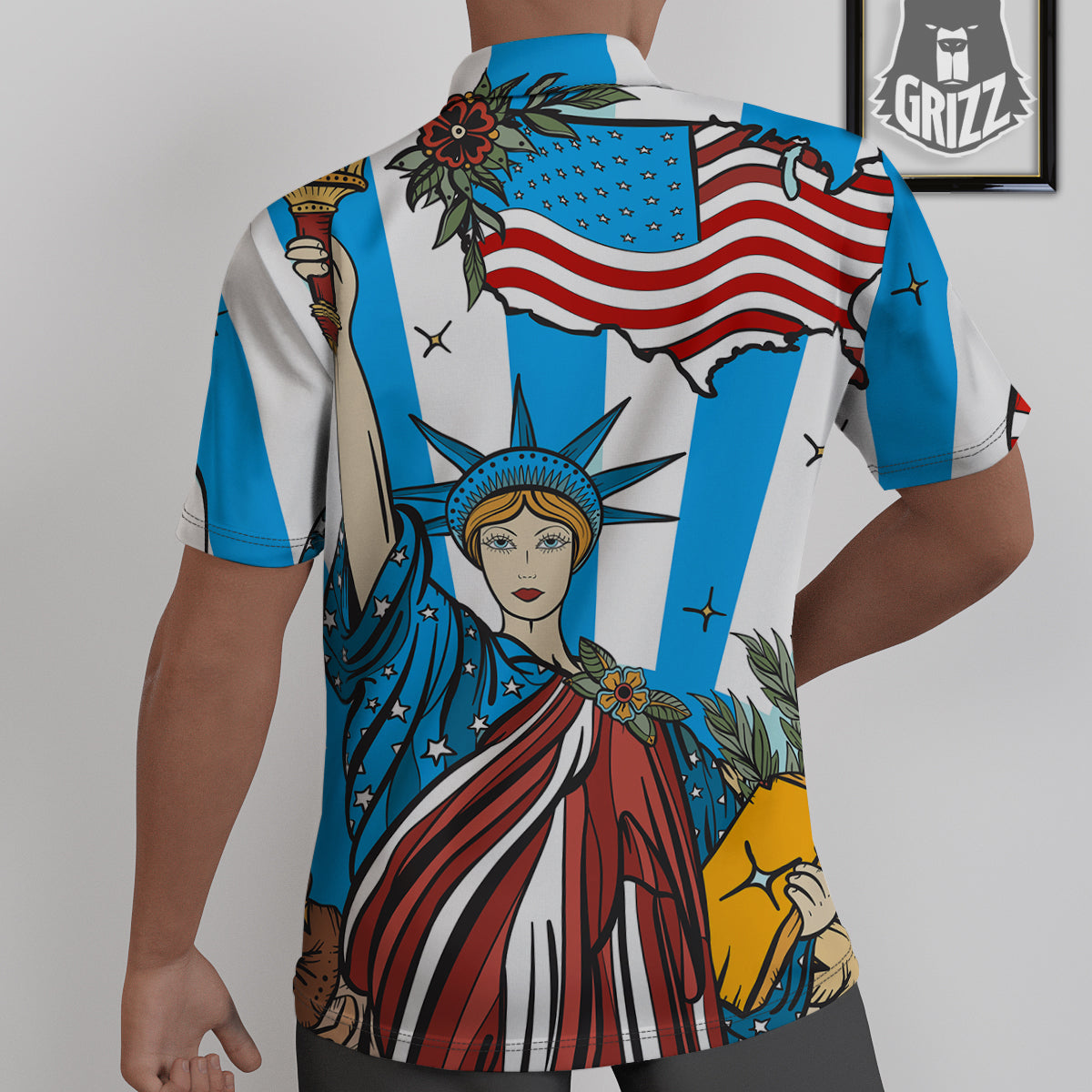 Statue Of Liberty USA Print Untucked Shirts-grizzshop