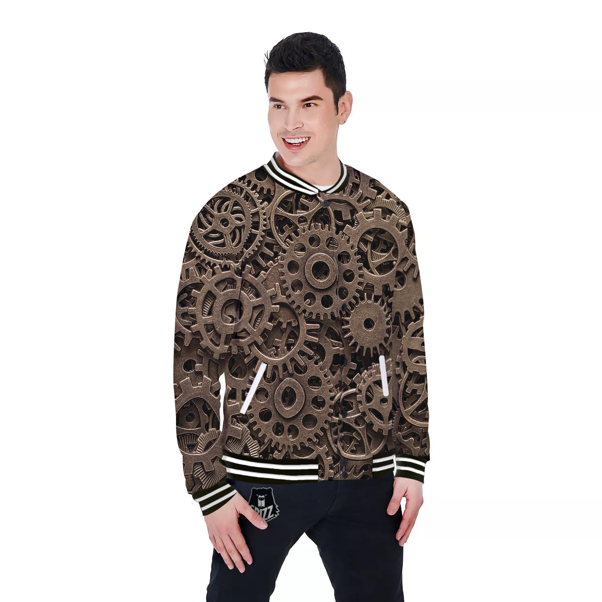Steampunk Brass Gears And Cogs Print Baseball Jacket-grizzshop