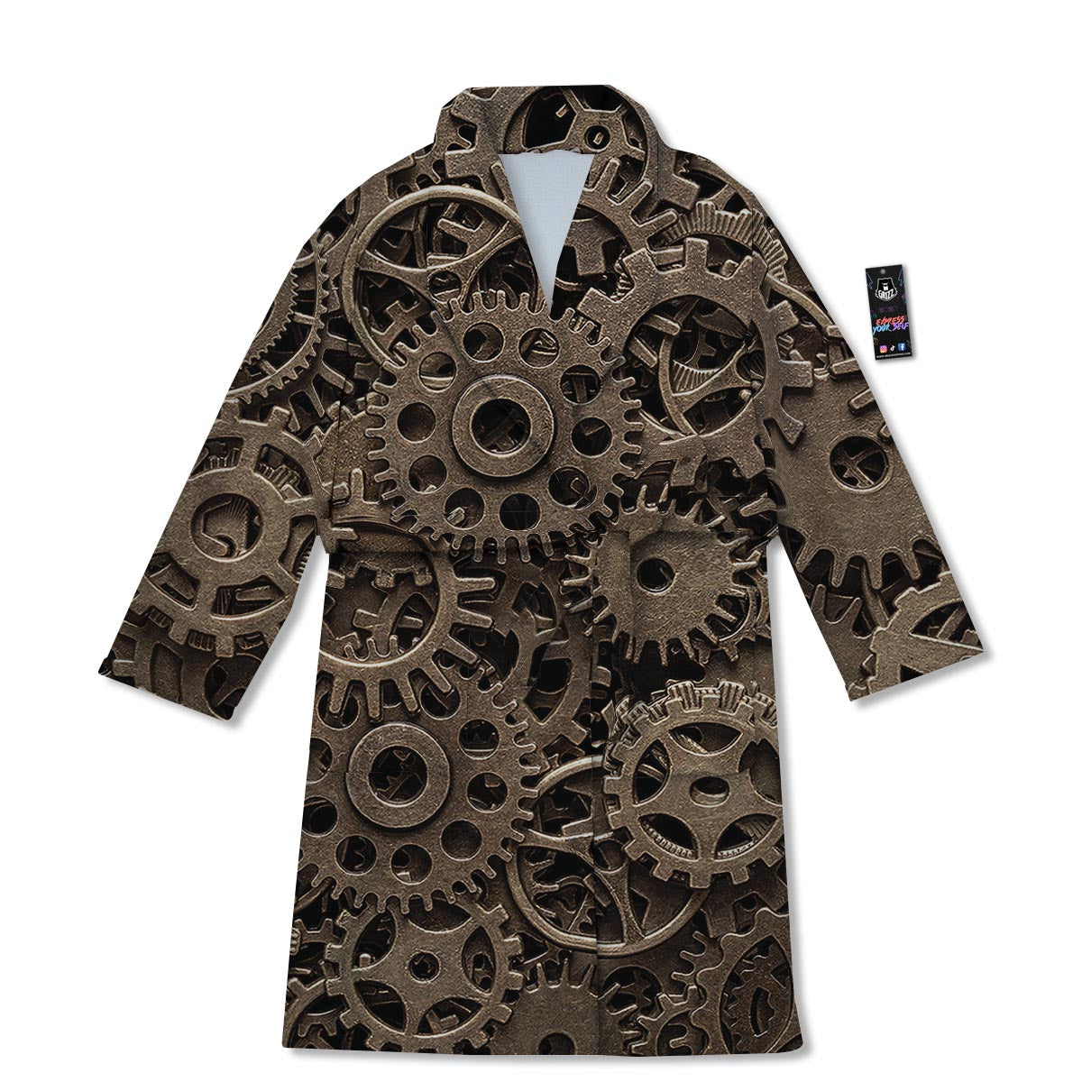 Steampunk Brass Gears And Cogs Print Bathrobe-grizzshop