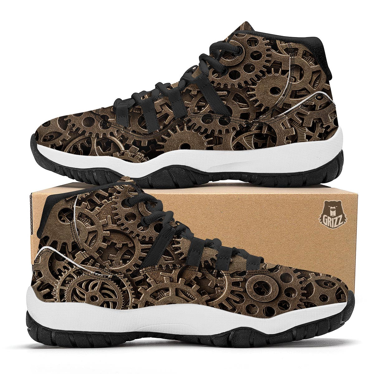 Steampunk Brass Gears And Cogs Print Black Bball Shoes-grizzshop