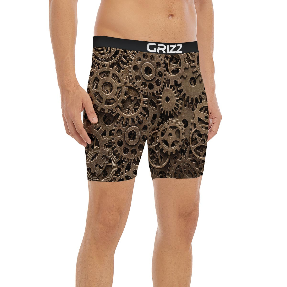 Steampunk Brass Gears And Cogs Print Boxer Briefs-grizzshop