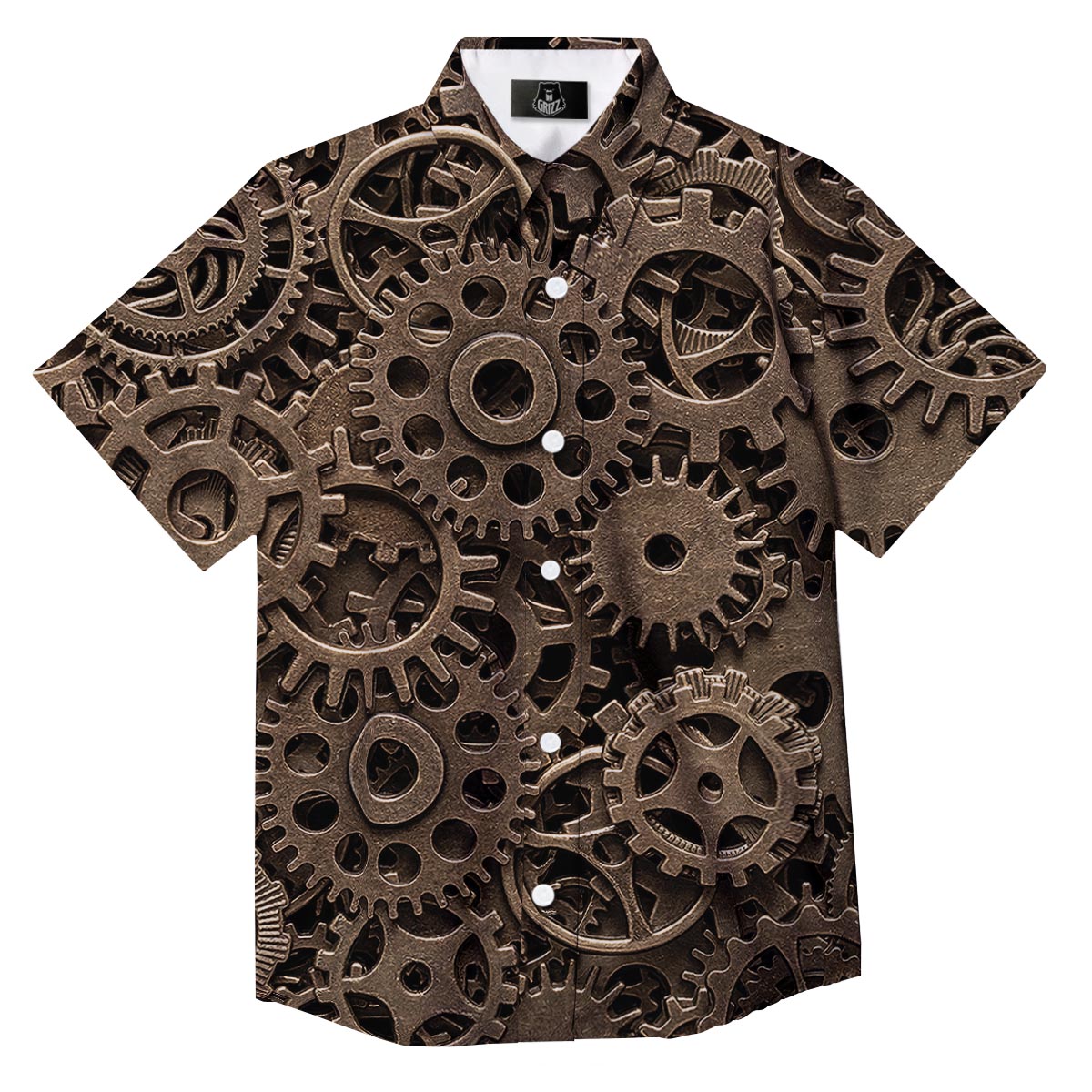 Steampunk Brass Gears And Cogs Print Button Up Shirt-grizzshop