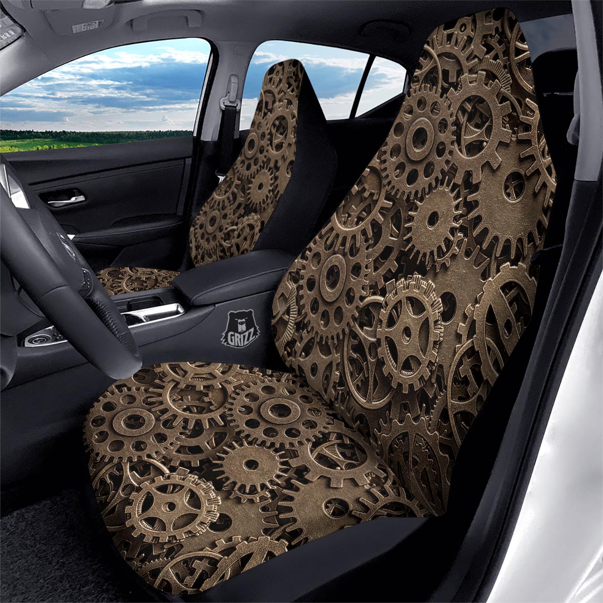 Steampunk Brass Gears And Cogs Print Car Seat Covers-grizzshop