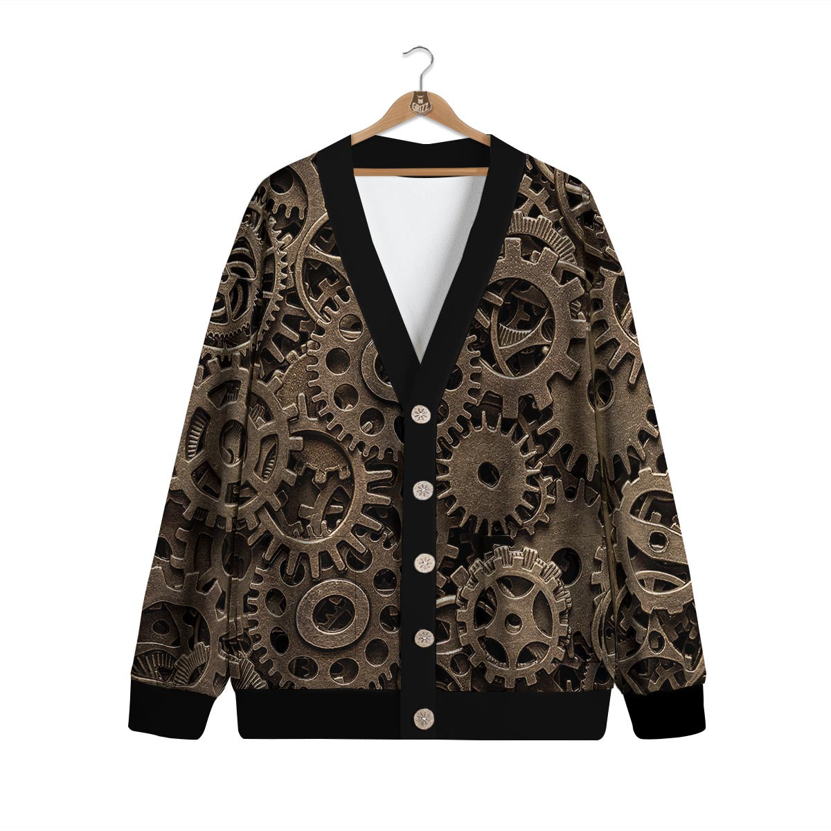 Steampunk Brass Gears And Cogs Print Cardigan-grizzshop
