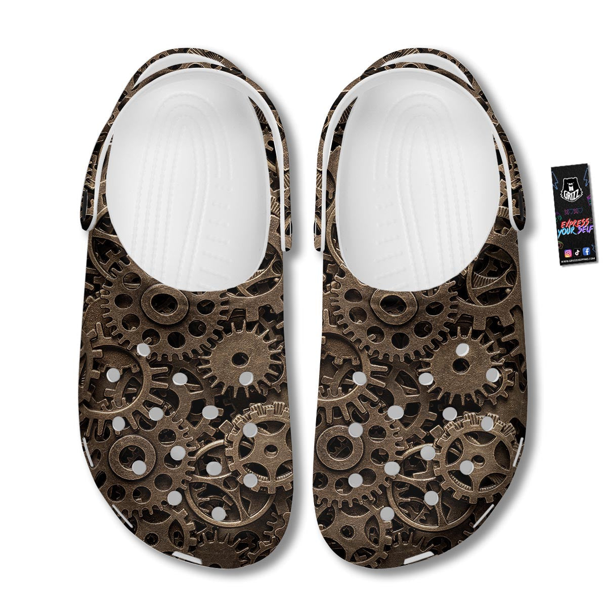Steampunk Brass Gears And Cogs Print Clog-grizzshop