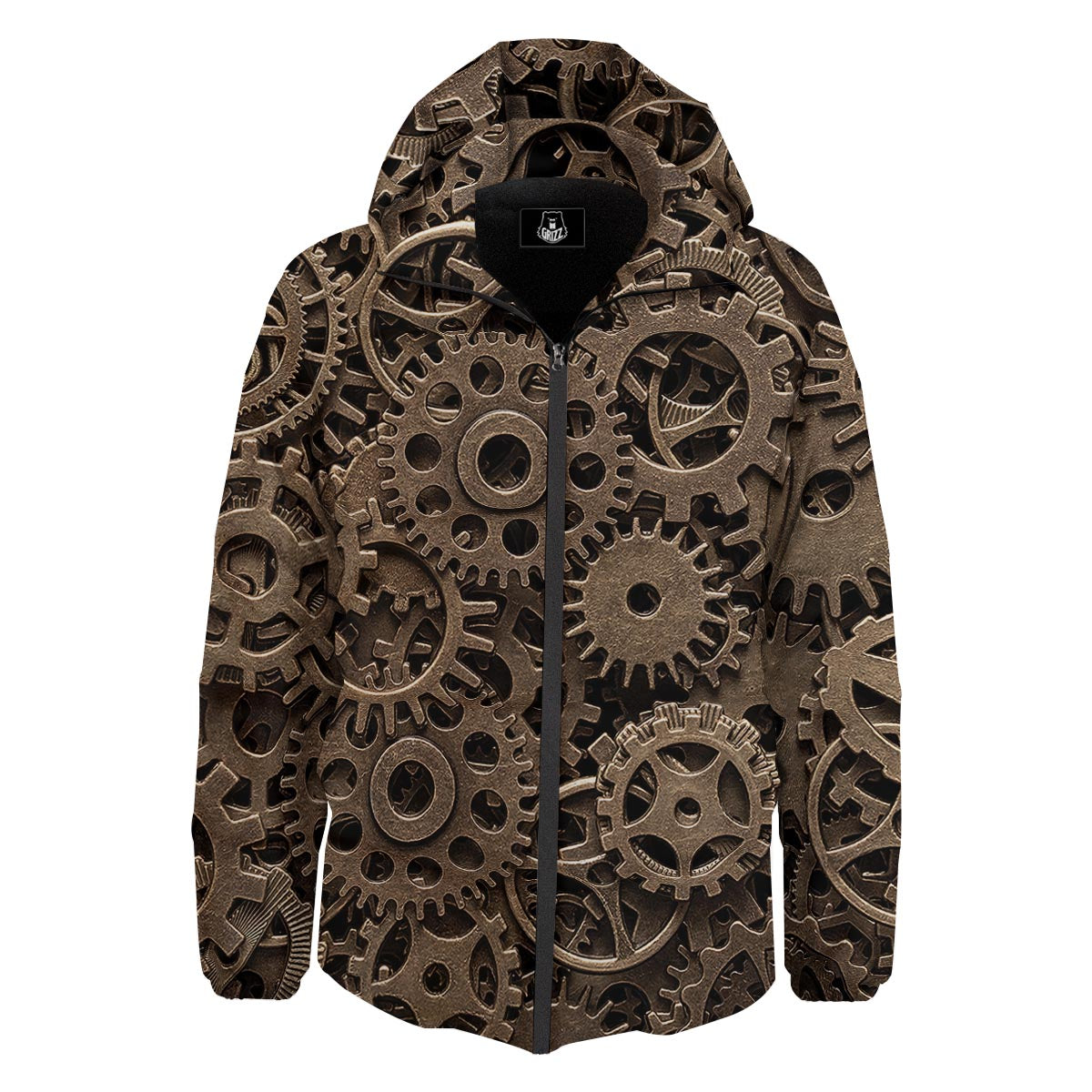 Steampunk Brass Gears And Cogs Print Down Jacket-grizzshop