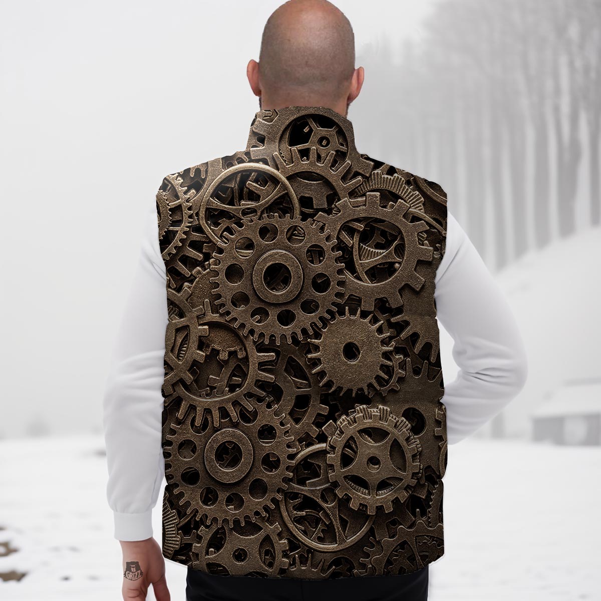 Steampunk Brass Gears And Cogs Print Down Vest