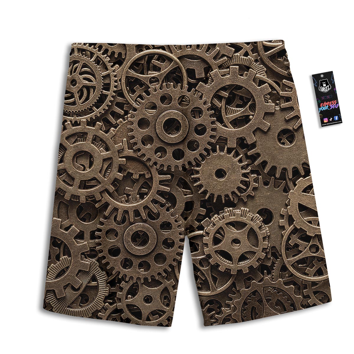 Steampunk Brass Gears And Cogs Print Men's Athletic Shorts