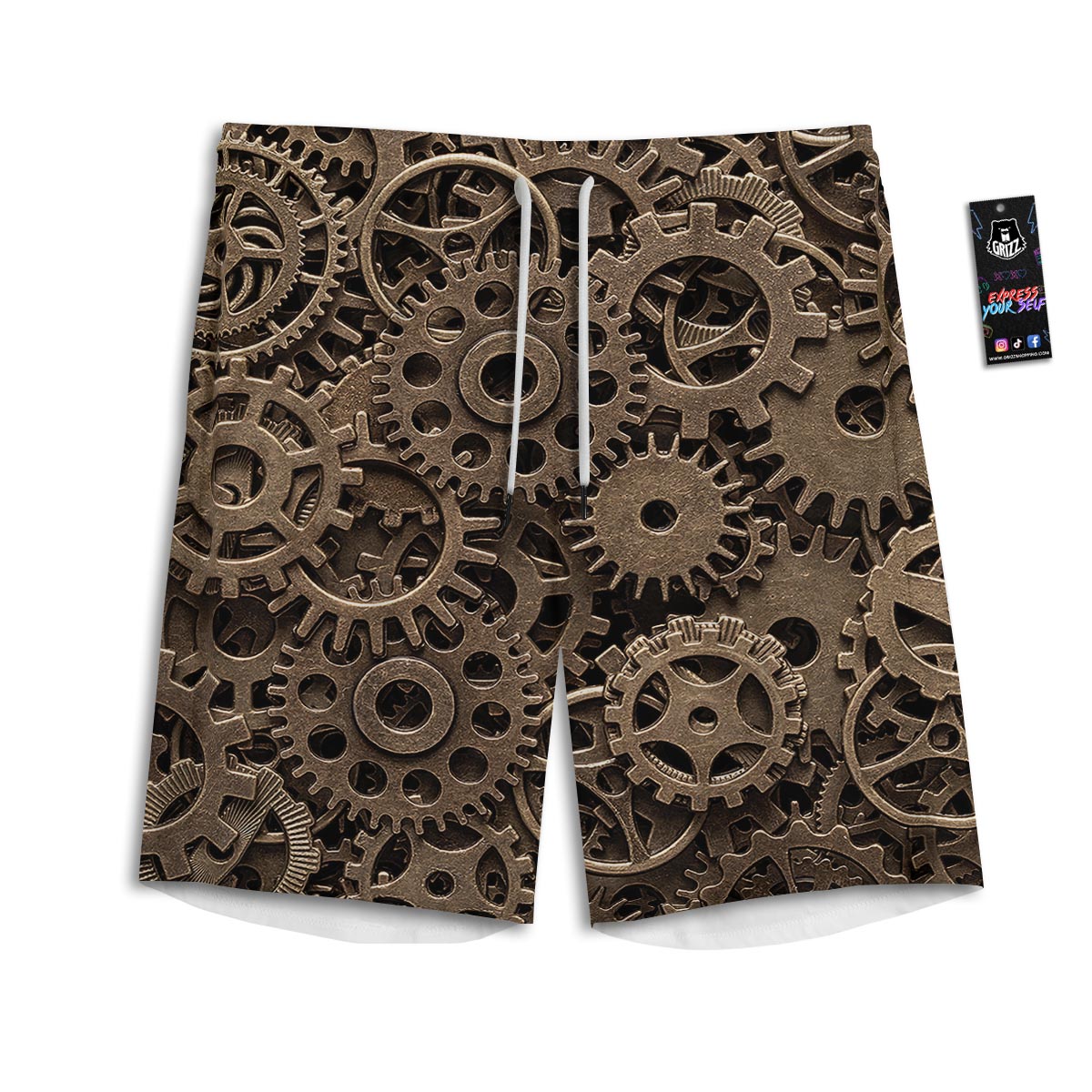 Steampunk Brass Gears And Cogs Print Men's Athletic Shorts
