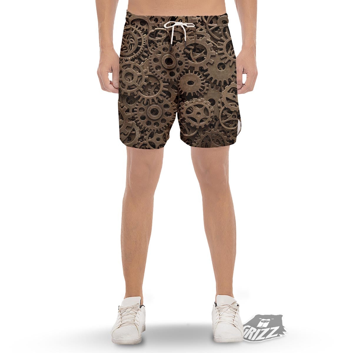Steampunk Brass Gears And Cogs Print Men's Gym Shorts-grizzshop