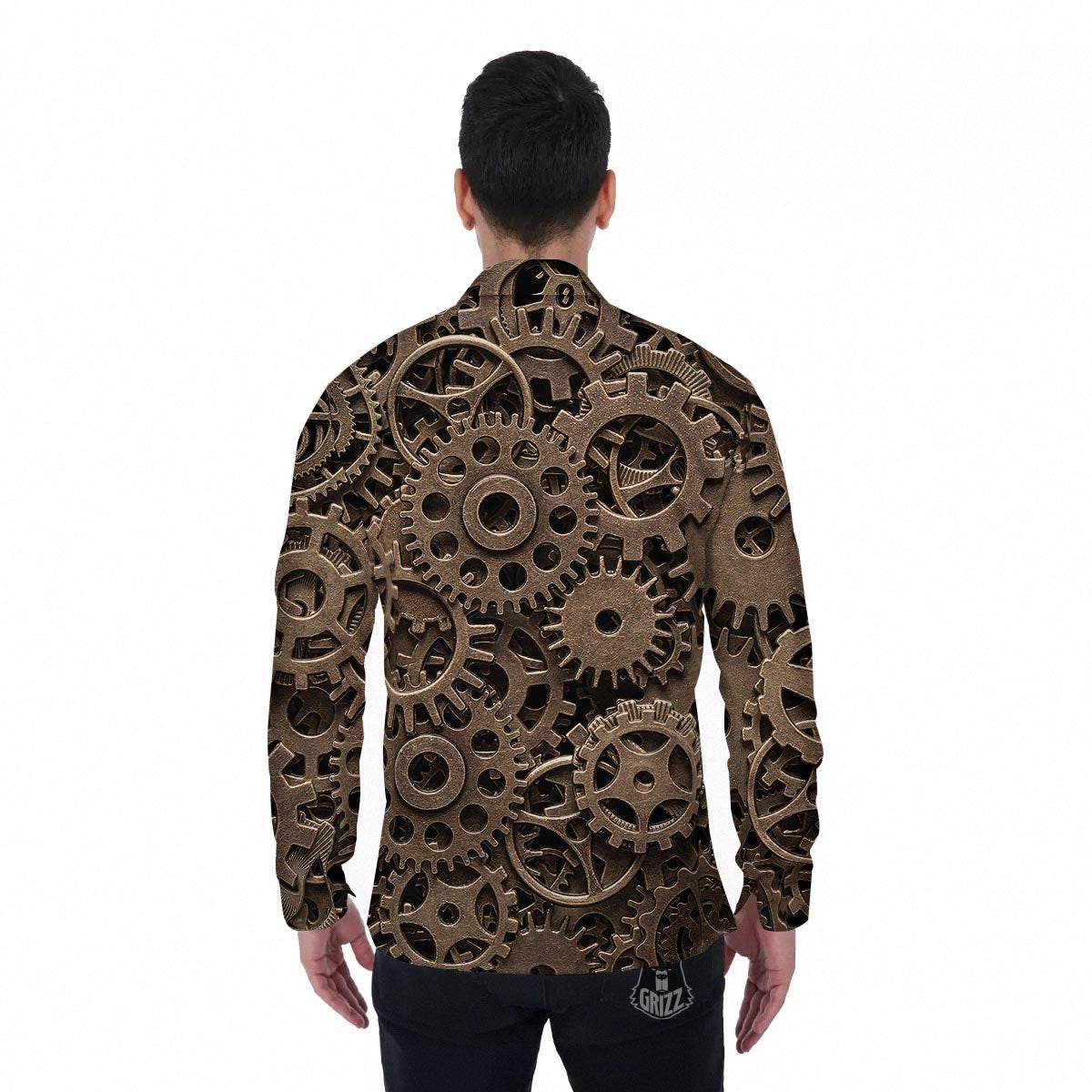 Steampunk Brass Gears And Cogs Print Men's Long Sleeve Shirts-grizzshop