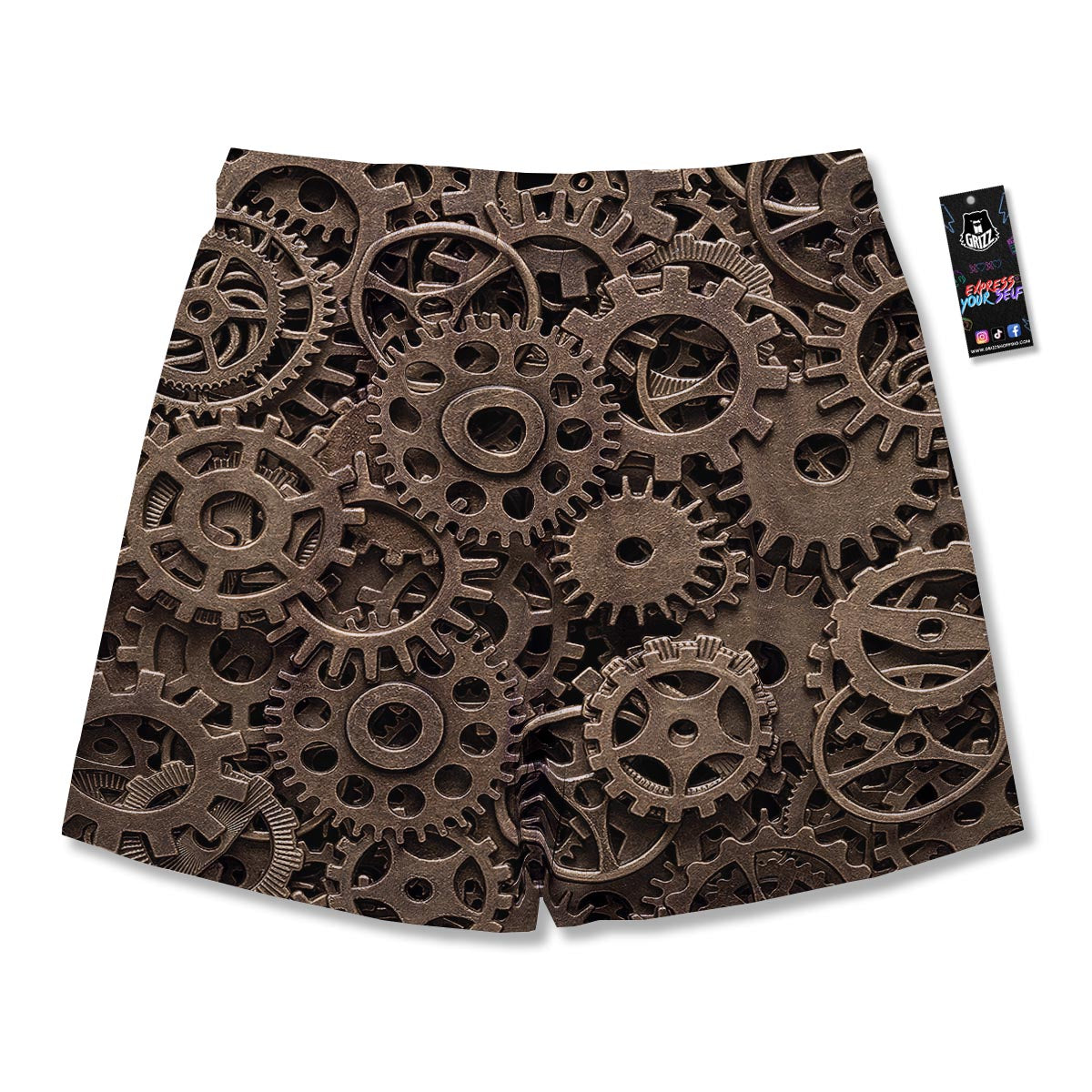 Steampunk Brass Gears And Cogs Print Men's Running Shorts-grizzshop