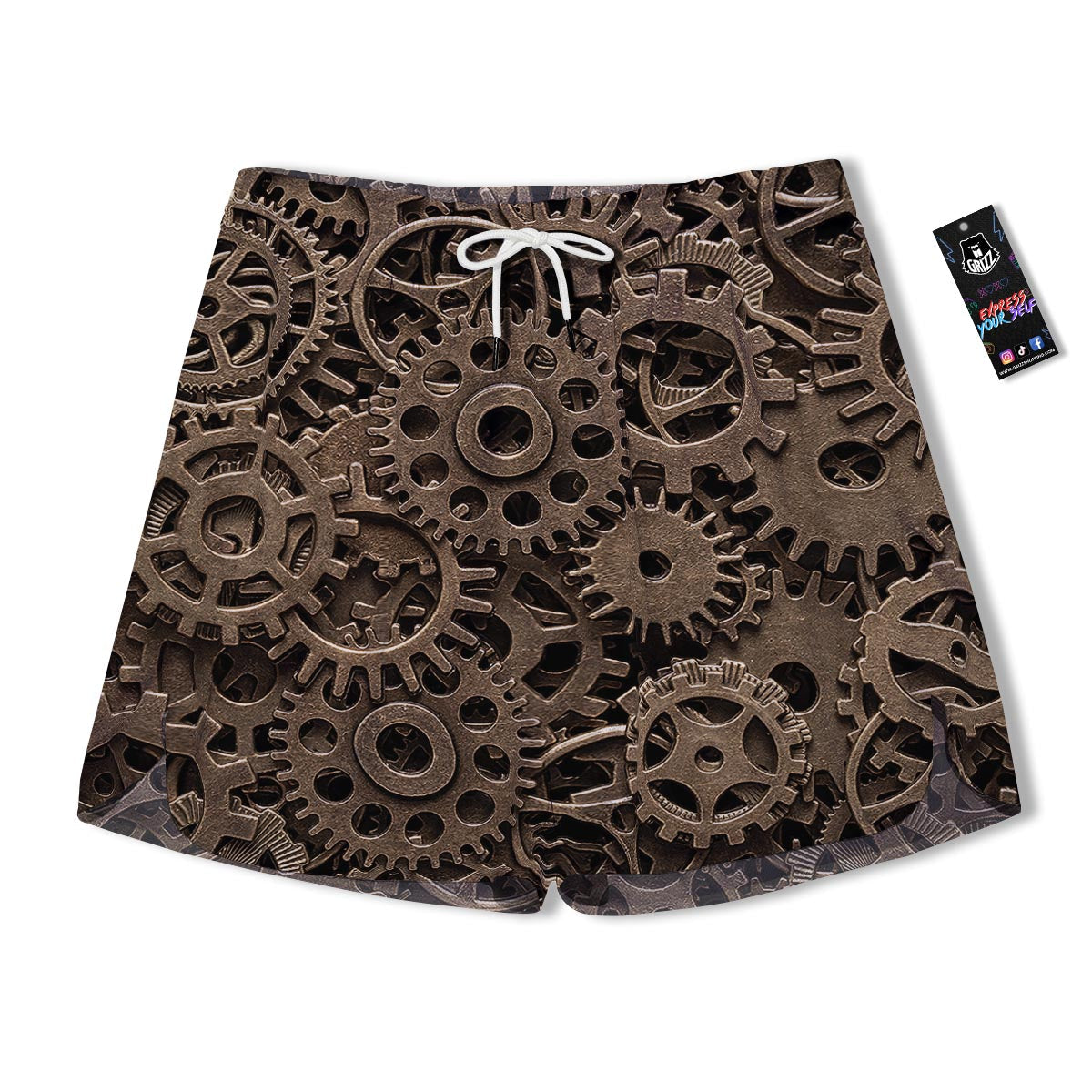 Steampunk Brass Gears And Cogs Print Men's Running Shorts-grizzshop