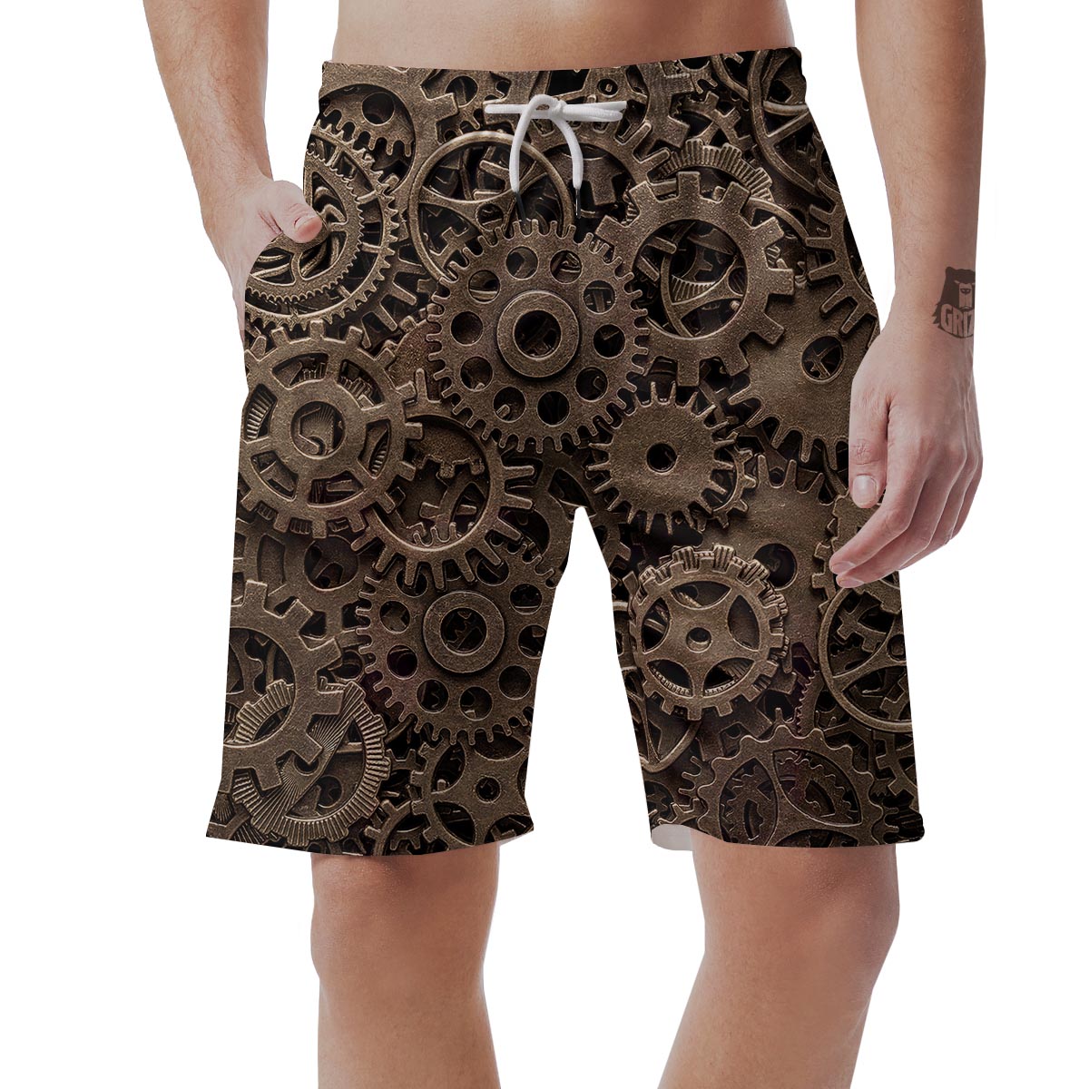 Steampunk Brass Gears And Cogs Print Men's Shorts-grizzshop