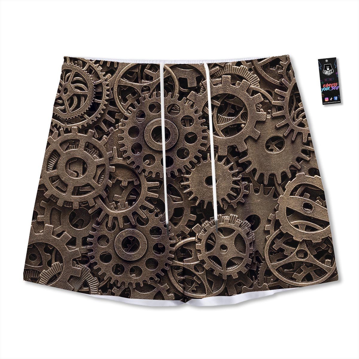 Steampunk Brass Gears And Cogs Print Mesh Shorts