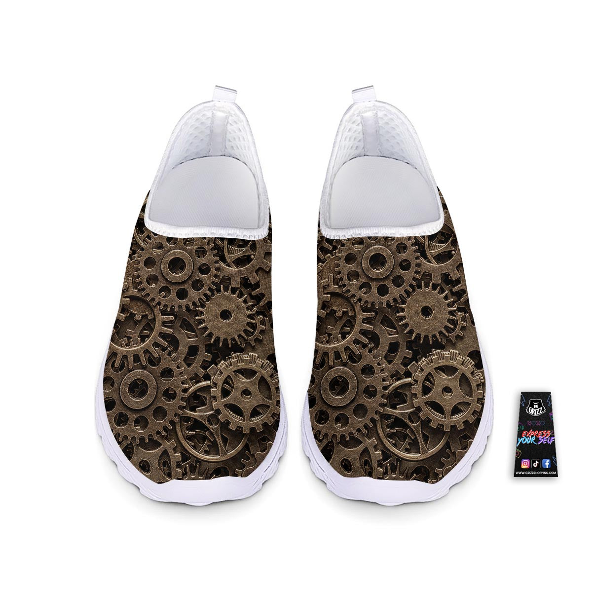 Steampunk Brass Gears And Cogs Print Nurse Shoes-grizzshop