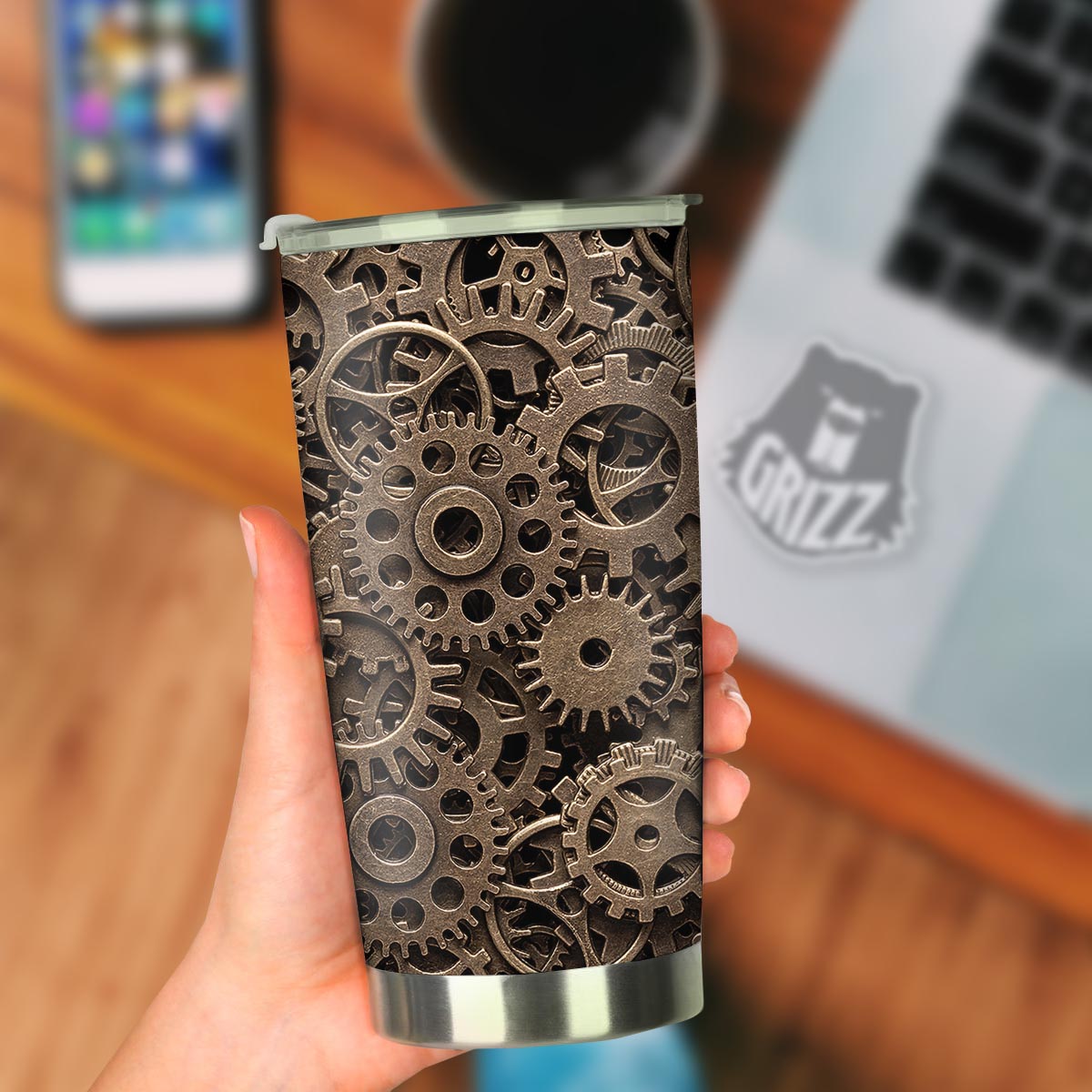 Steampunk Brass Gears And Cogs Print Tumbler-grizzshop