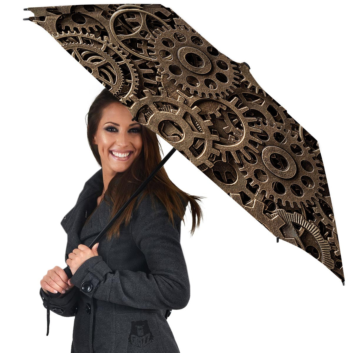 Steampunk Brass Gears And Cogs Print Umbrella-grizzshop