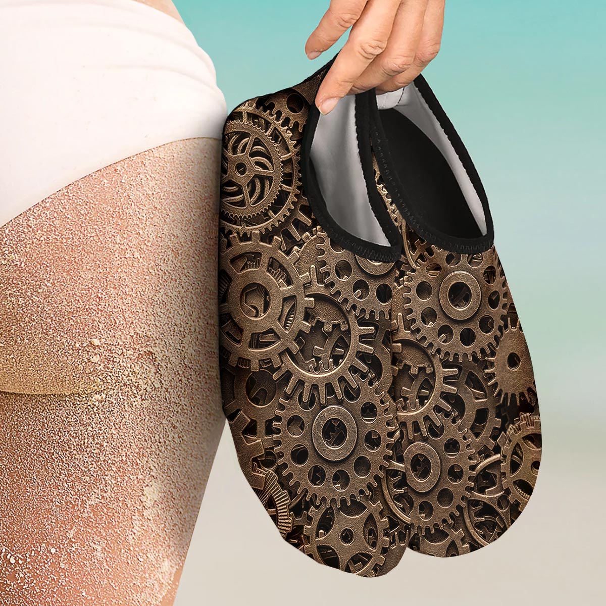 Steampunk Brass Gears And Cogs Print Water Shoes-grizzshop