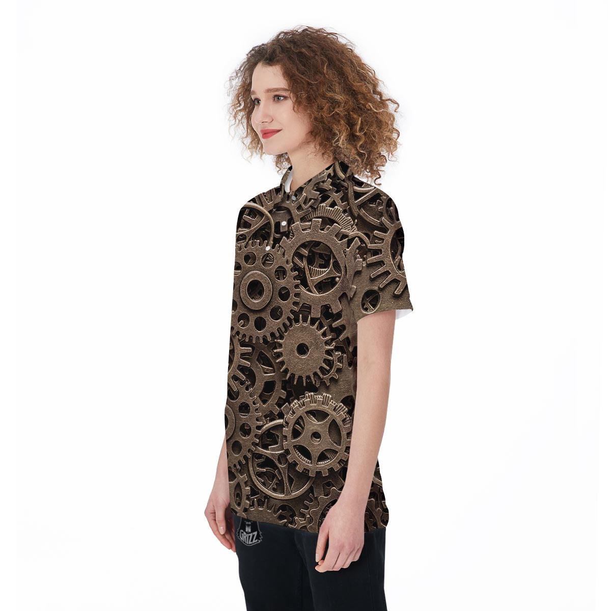 Steampunk Brass Gears And Cogs Print Women's Golf Shirts-grizzshop