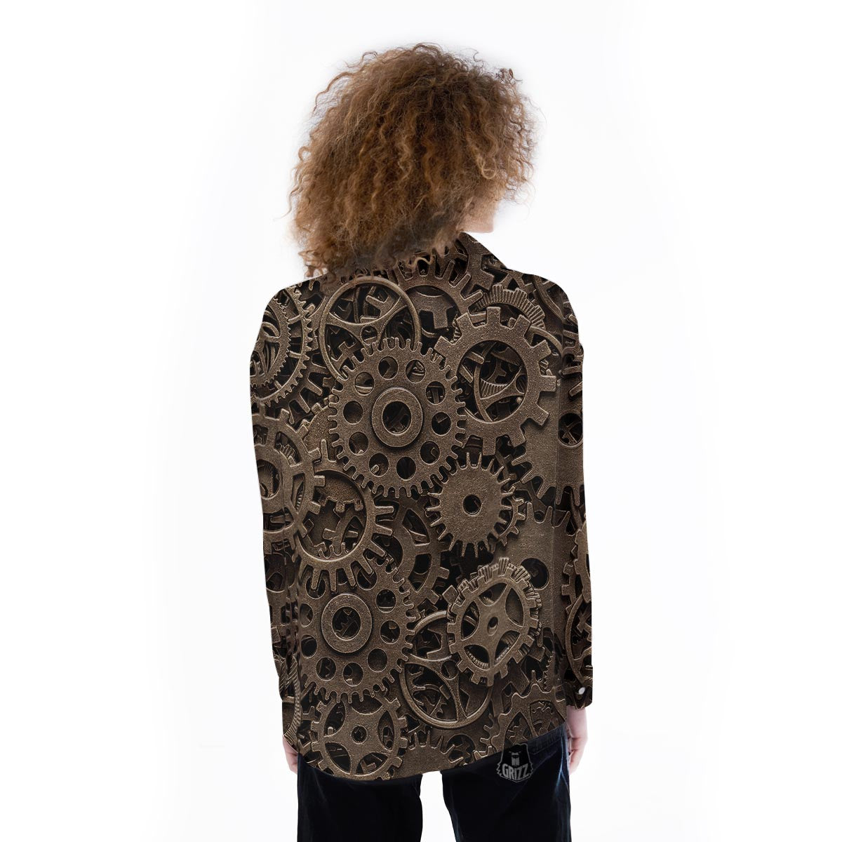 Steampunk Brass Gears And Cogs Print Women's Long Sleeve Shirts-grizzshop