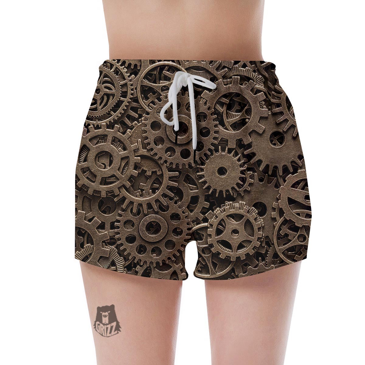 Steampunk Brass Gears And Cogs Print Women's Shorts-grizzshop