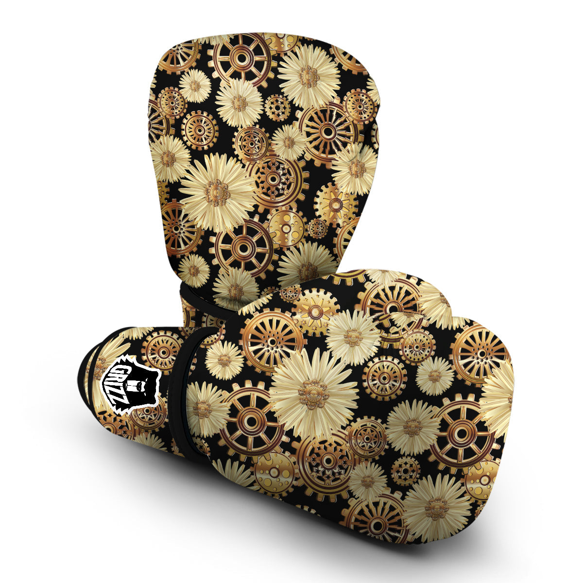 Steampunk Floral Pattern Print Boxing Gloves-grizzshop