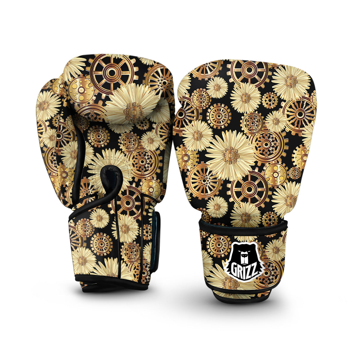 Steampunk Floral Pattern Print Boxing Gloves-grizzshop