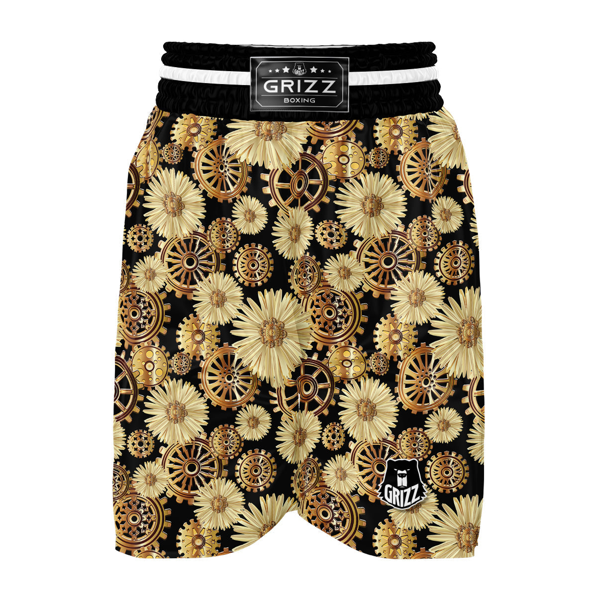 Steampunk Floral Pattern Print Boxing Shorts-grizzshop