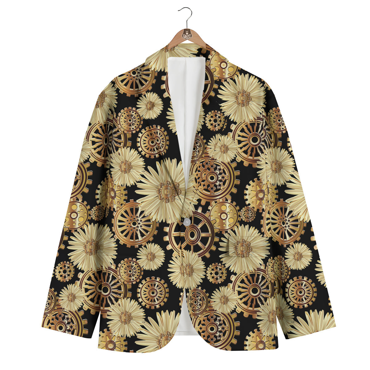 Steampunk Floral Pattern Print Men's Blazer-grizzshop
