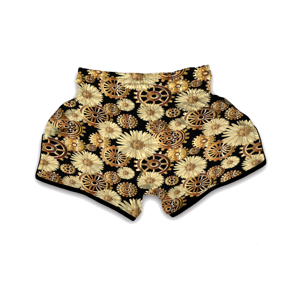 Steampunk Floral Pattern Print Muay Thai Boxing Shorts-grizzshop