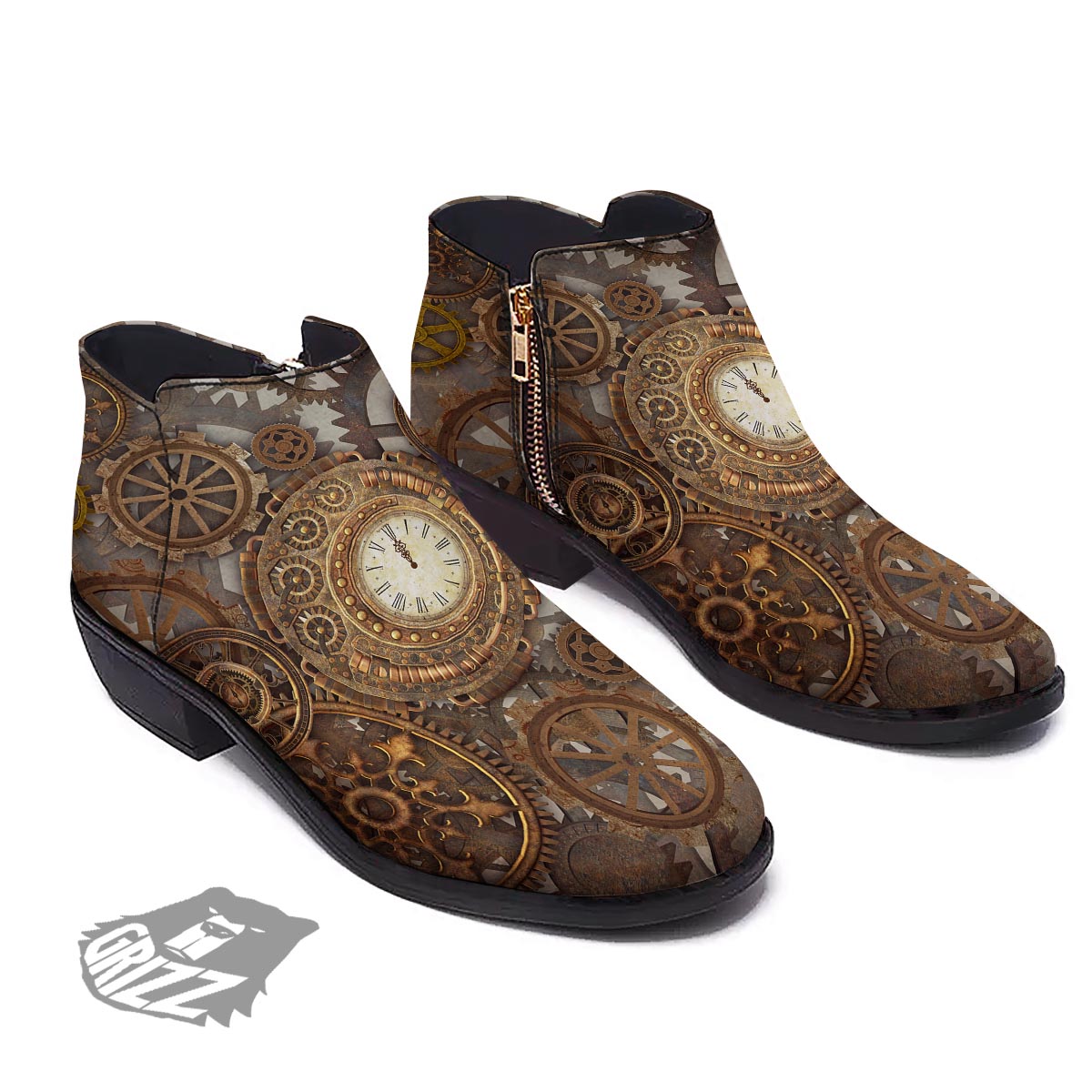 Steampunk Gears Clock Print Ankle Boots-grizzshop
