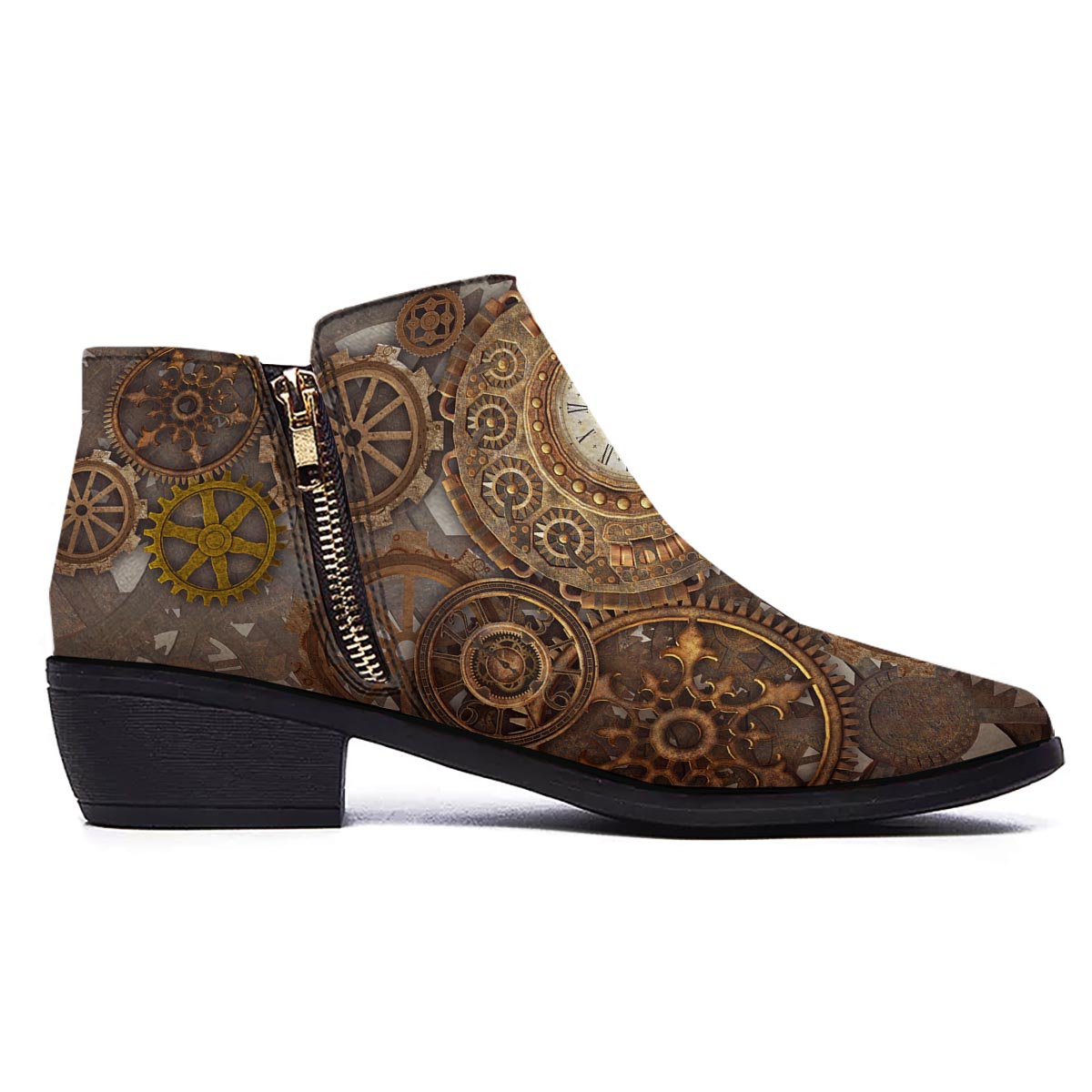 Steampunk Gears Clock Print Ankle Boots-grizzshop