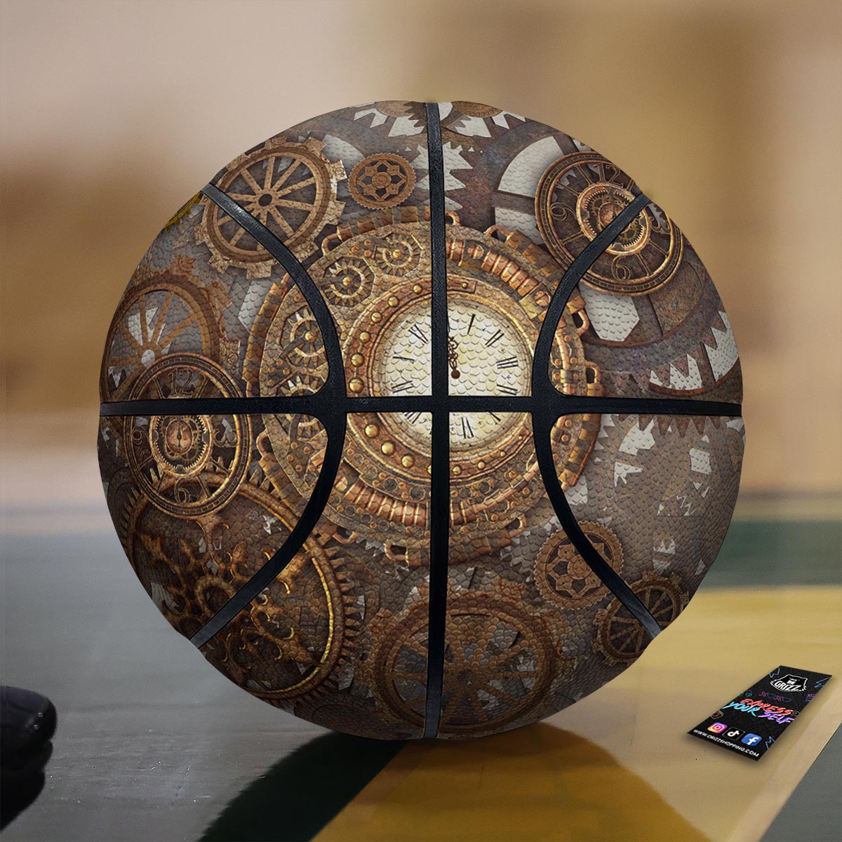 Steampunk Gears Clock Print Basketball