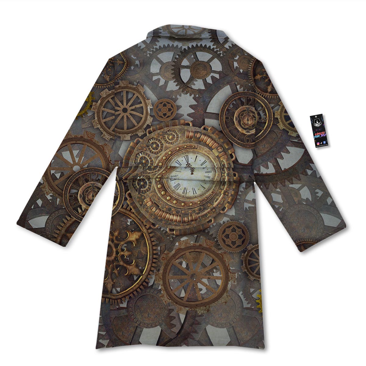 Steampunk Gears Clock Print Bathrobe-grizzshop