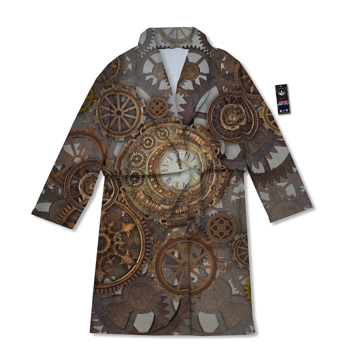 Steampunk Gears Clock Print Bathrobe-grizzshop