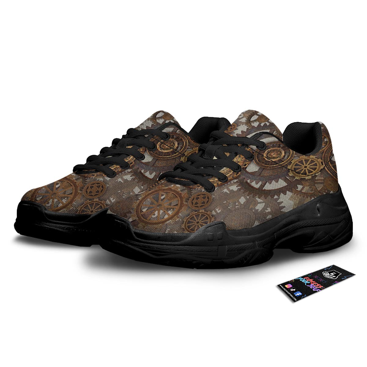 Steampunk Gears Clock Print Black Chunky Shoes-grizzshop