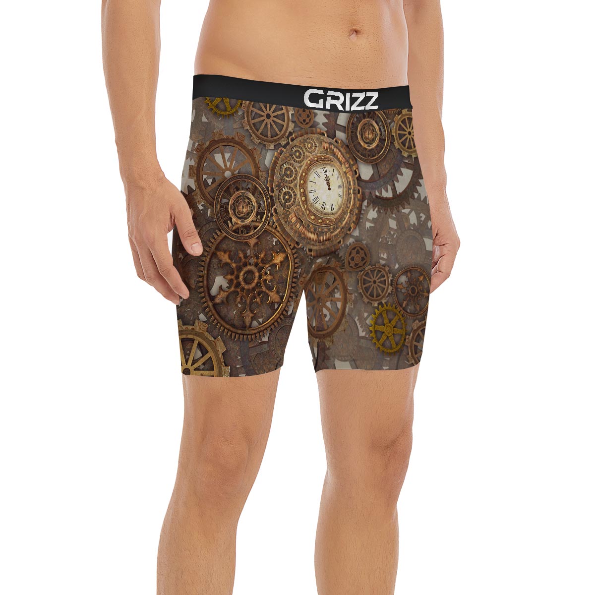 Steampunk Gears Clock Print Boxer Briefs-grizzshop