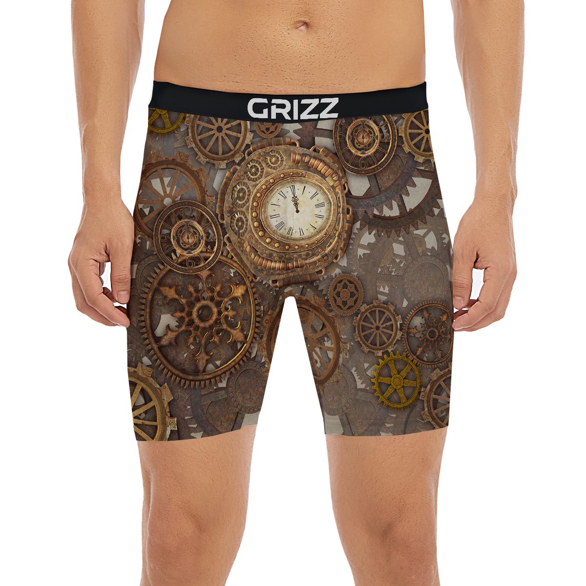 Steampunk Gears Clock Print Boxer Briefs-grizzshop