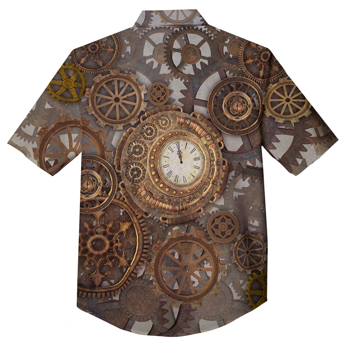 Steampunk Gears Clock Print Button Up Shirt-grizzshop