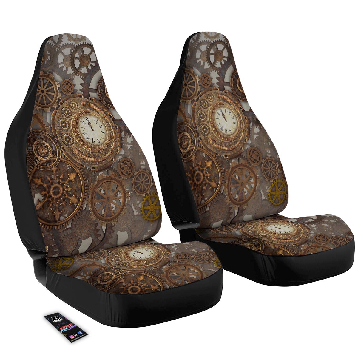 Steampunk Gears Clock Print Car Seat Covers-grizzshop