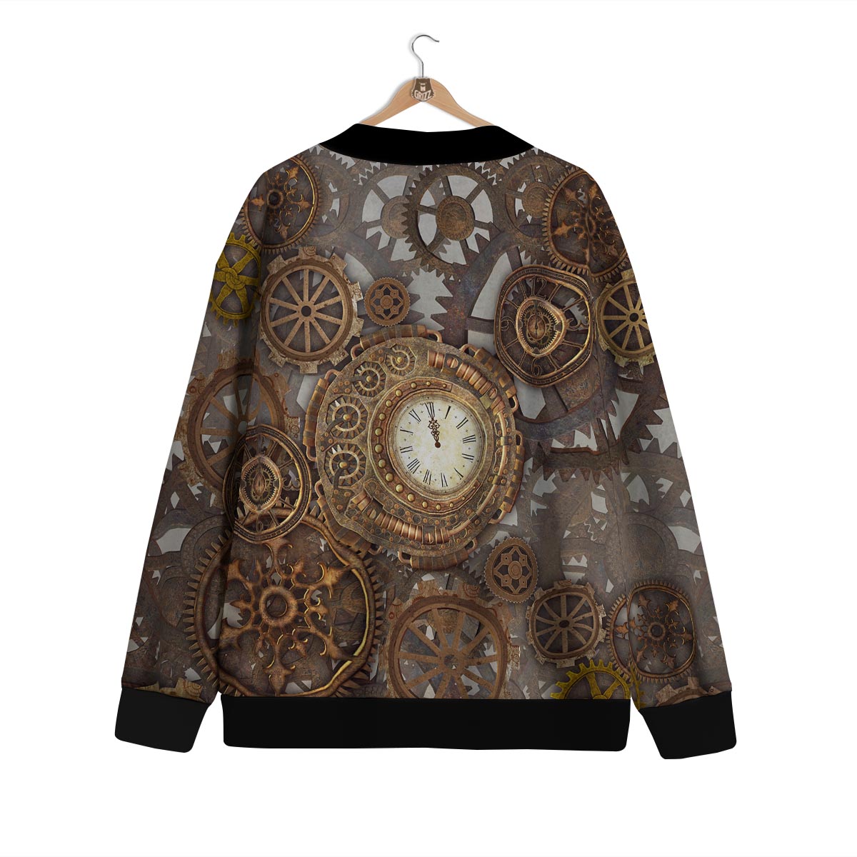 Steampunk Gears Clock Print Cardigan-grizzshop