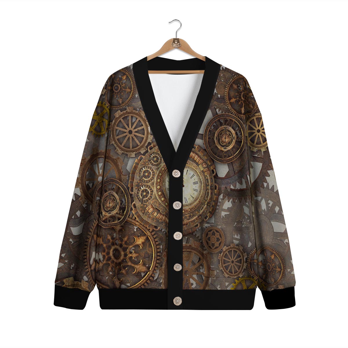Steampunk Gears Clock Print Cardigan-grizzshop