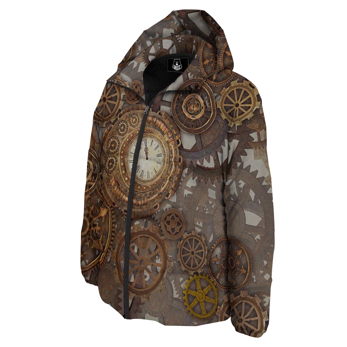 Steampunk Gears Clock Print Down Jacket-grizzshop