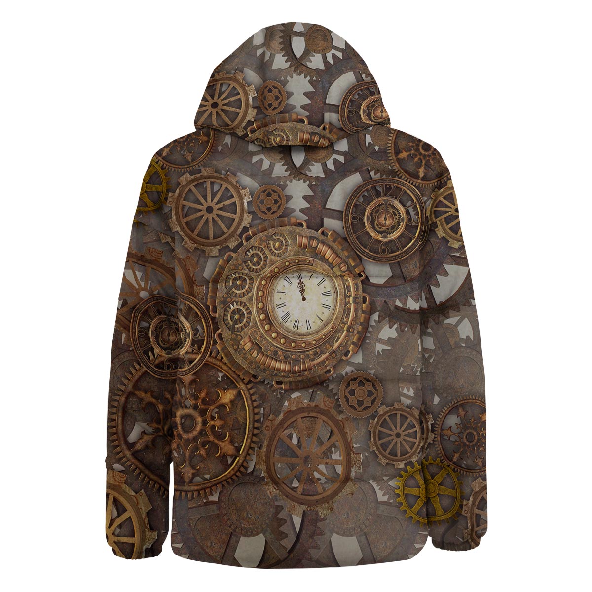 Steampunk Gears Clock Print Down Jacket-grizzshop