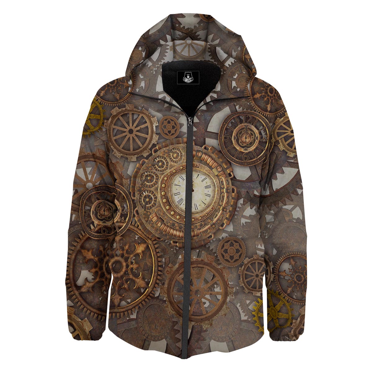 Steampunk Gears Clock Print Down Jacket-grizzshop