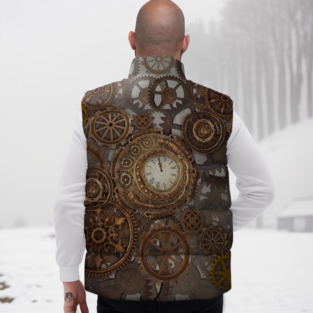Steampunk Gears Clock Print Down Vest